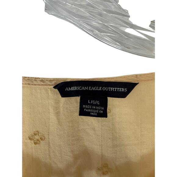 American Eagle Blouse Yellow Eyelet Long Sleeve Dainty Girly Soft Girl Large - Picture 2 of 12